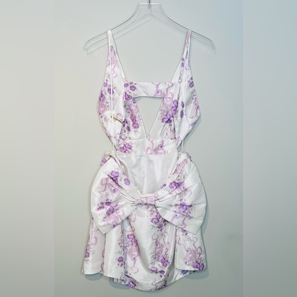 LoveShackFancy Till French Lilac White Sateen Bow Back Dress Size 12 NWT - Picture 5 of 16